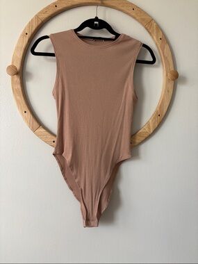Zara Ribbed Sleeveless Bodysuit in Nude